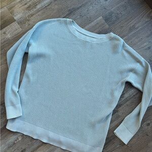 L.L. Bean Women's Sunwashed Waffle Sweater, Pullover size L powder blue